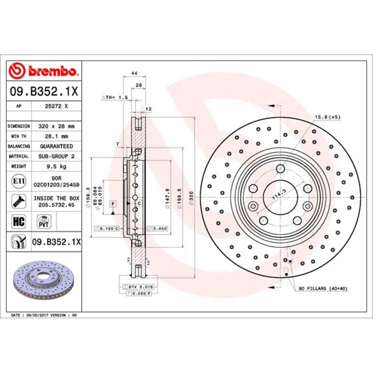 BREMBO 09.B352.1X Brake Disc