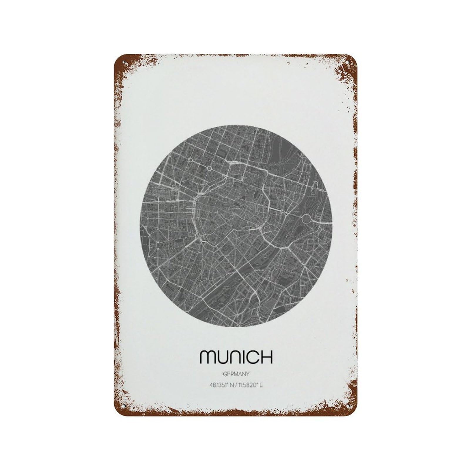 xiaoxiaoshen Munich City Map Modern Wall Decor Art Metal Tin Poster Modern Home Decor Art Home Bar Shop Decorations Vintage Sign 30x20cm