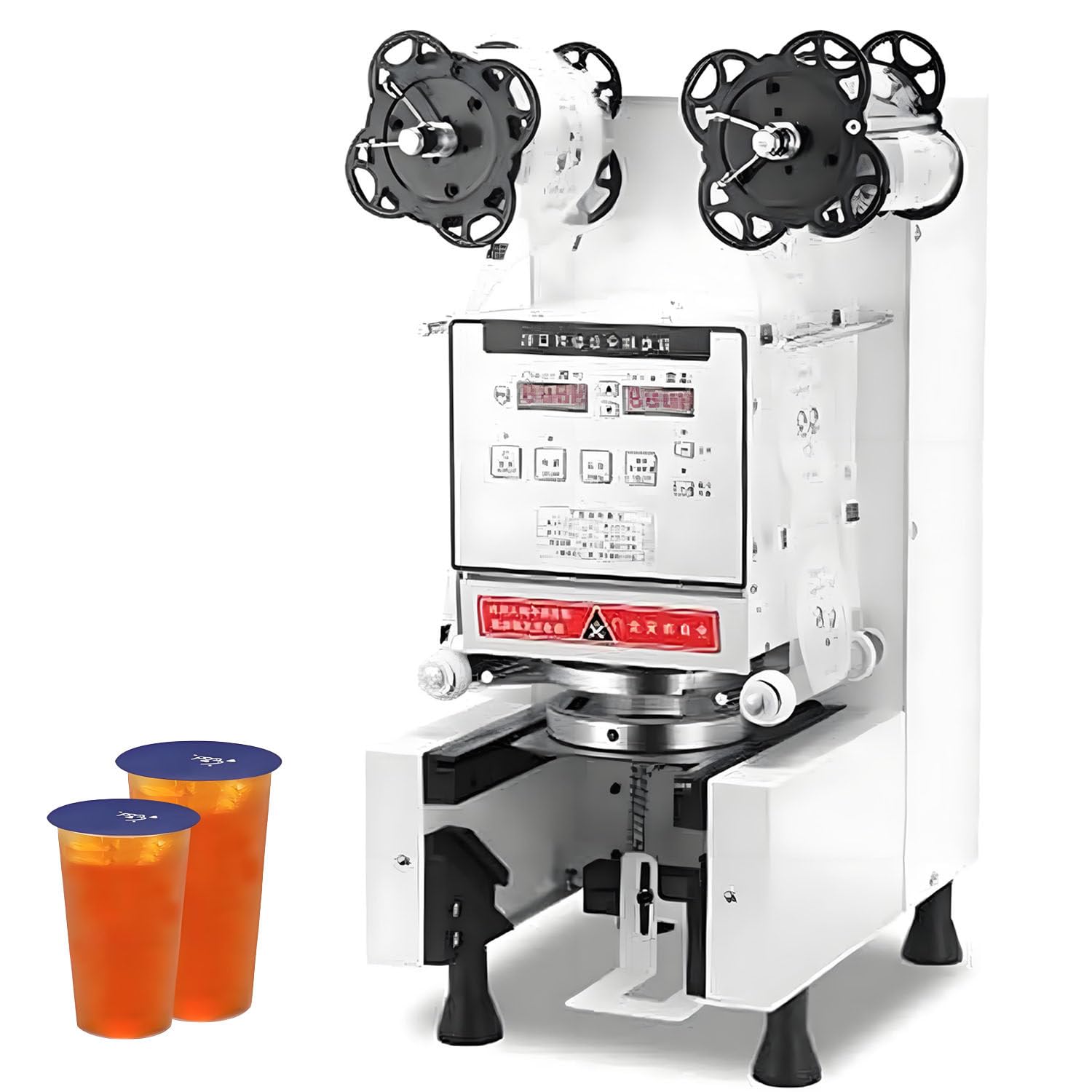 AiODiO Automatic Cup Sealing Machine 90/95mm, Electric Boba Sealing Machine Seals 500-650 Cups/H, Digital Control Panel Cup Sealer for Bubble Milk Tea Coffee Shop White
