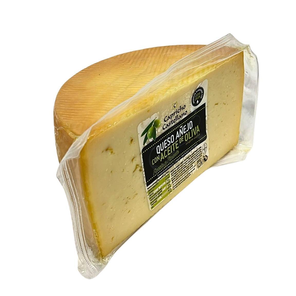 Queso Añejo en Aceite de Oliva "Capricho Castellano" - 1/2 Pieza 1,6kg (Aprox.) - Leche Cruda (3 Leches) - Sabor Fuerte y Picante - Origen Palencia