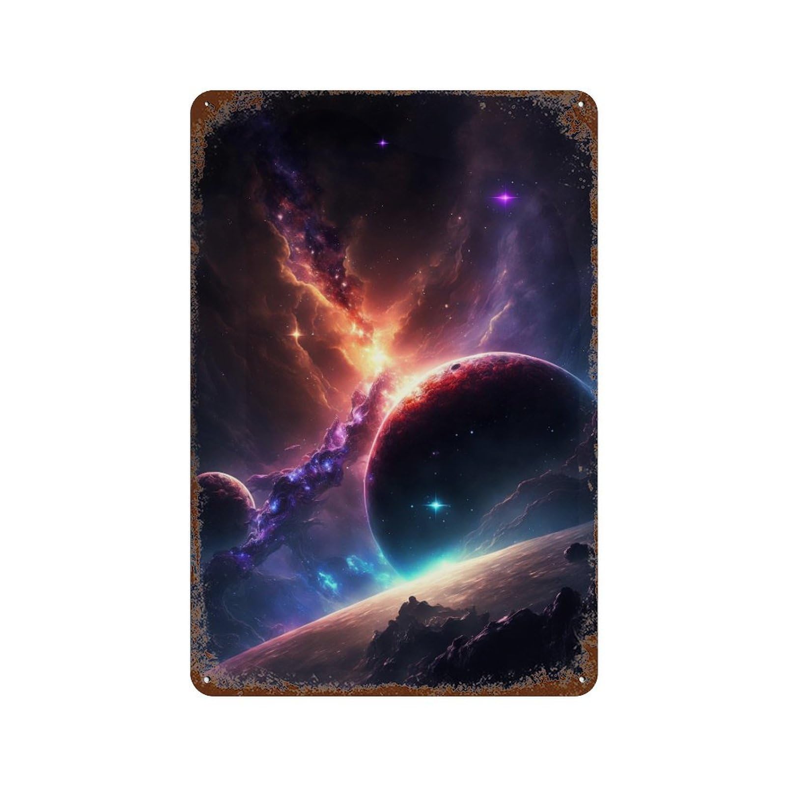 Galactic Nebula Dreamscape Rustic Tin Plaque 11.8"x7.9", Rustic Home Decor for Office, Studio And Wall Decor