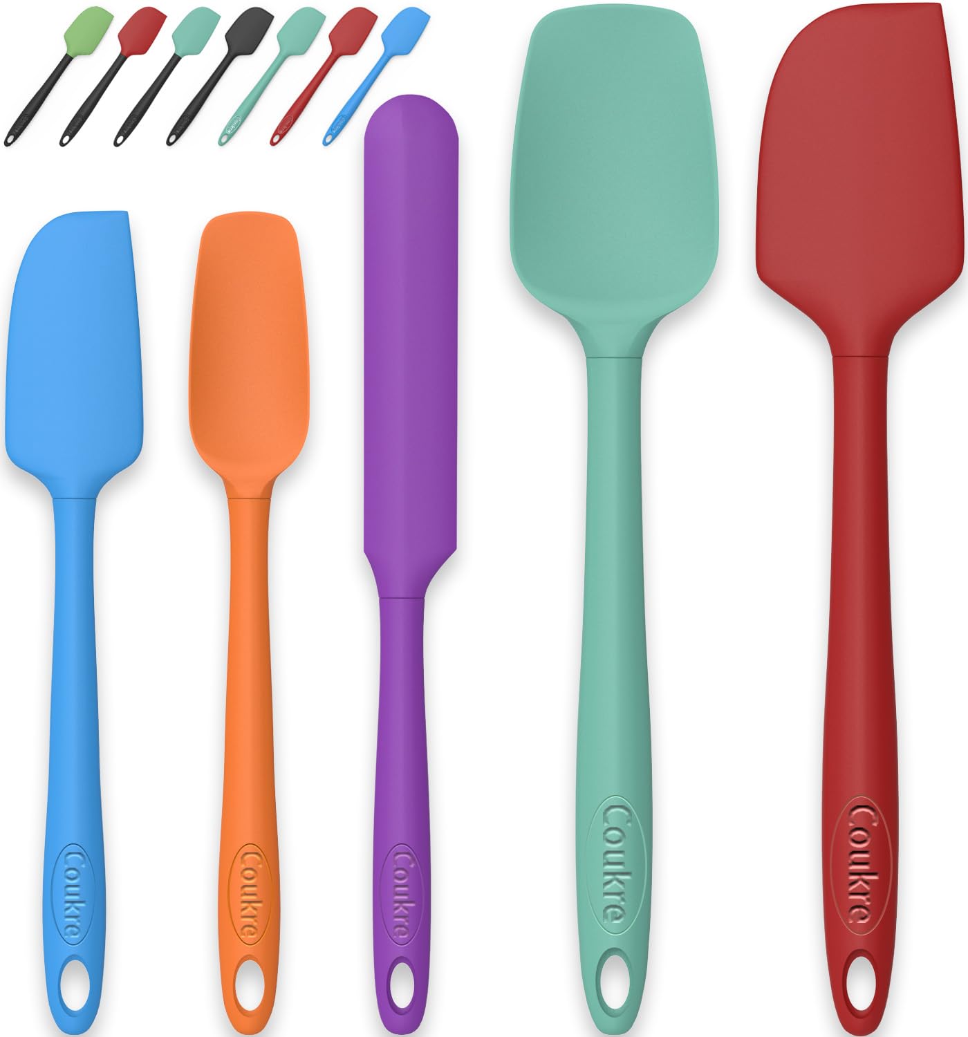 Coukre Silicone Spatula Set of 5,High Temperature Resistant, Food Grade Silicone, Dishwasher Safe, for Baking, Cooking (Colorful-2)
