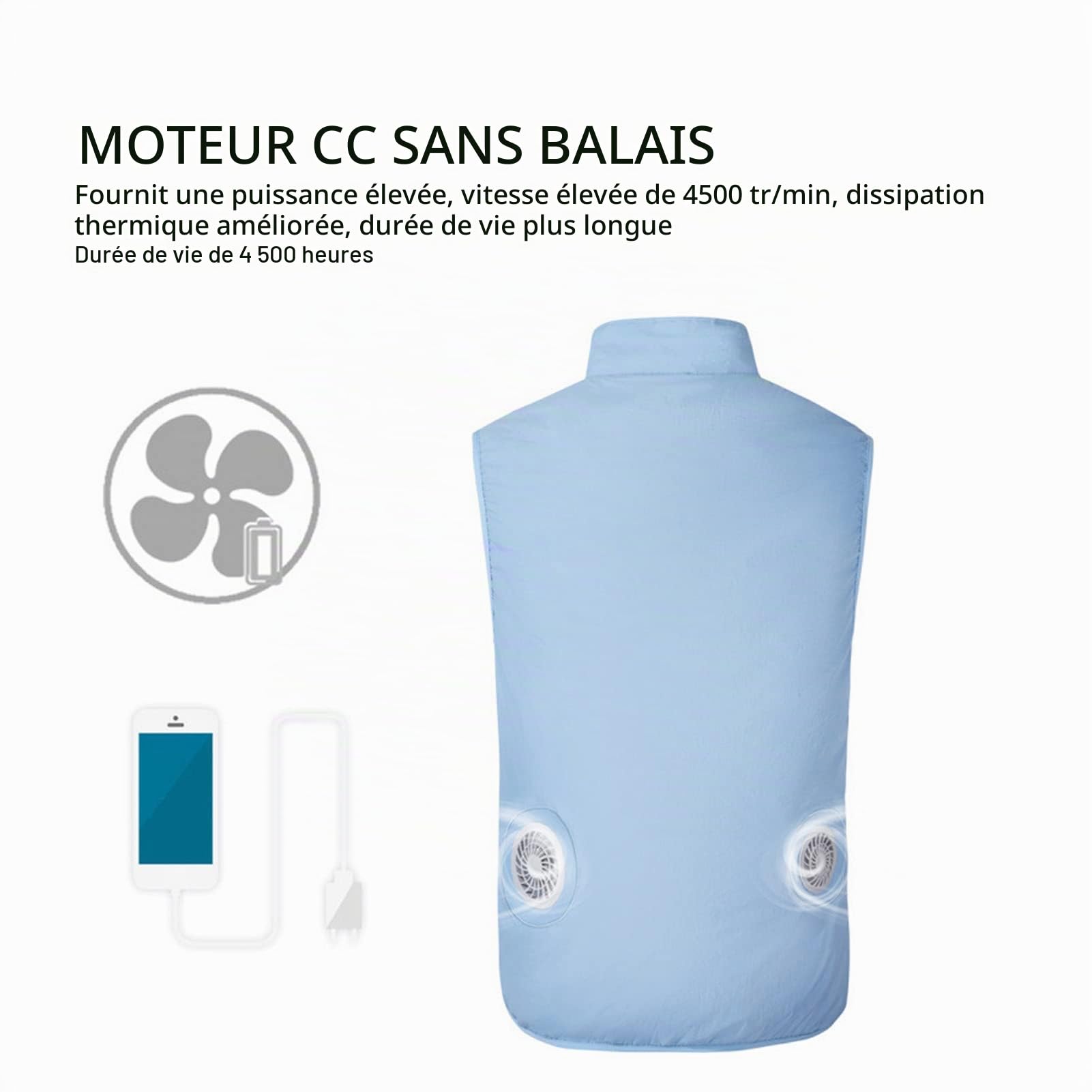 Gilet de Refroidissement Veste pour Vitesse été Gilet Ventilateur Climatisation Costume sans Manches Bleu Trousses de Premiers Secours (XL)