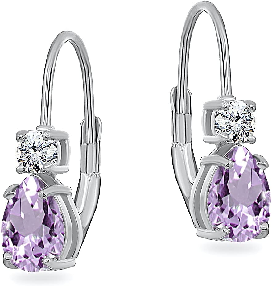 Tiny Birthstone Earrings for Women, CZ & 7x5mm Pear Genuine or Synthetic Gemstone, Sterling Silver Leverback Huggie Drop Earrings for Women Bridesmaids - Image 7