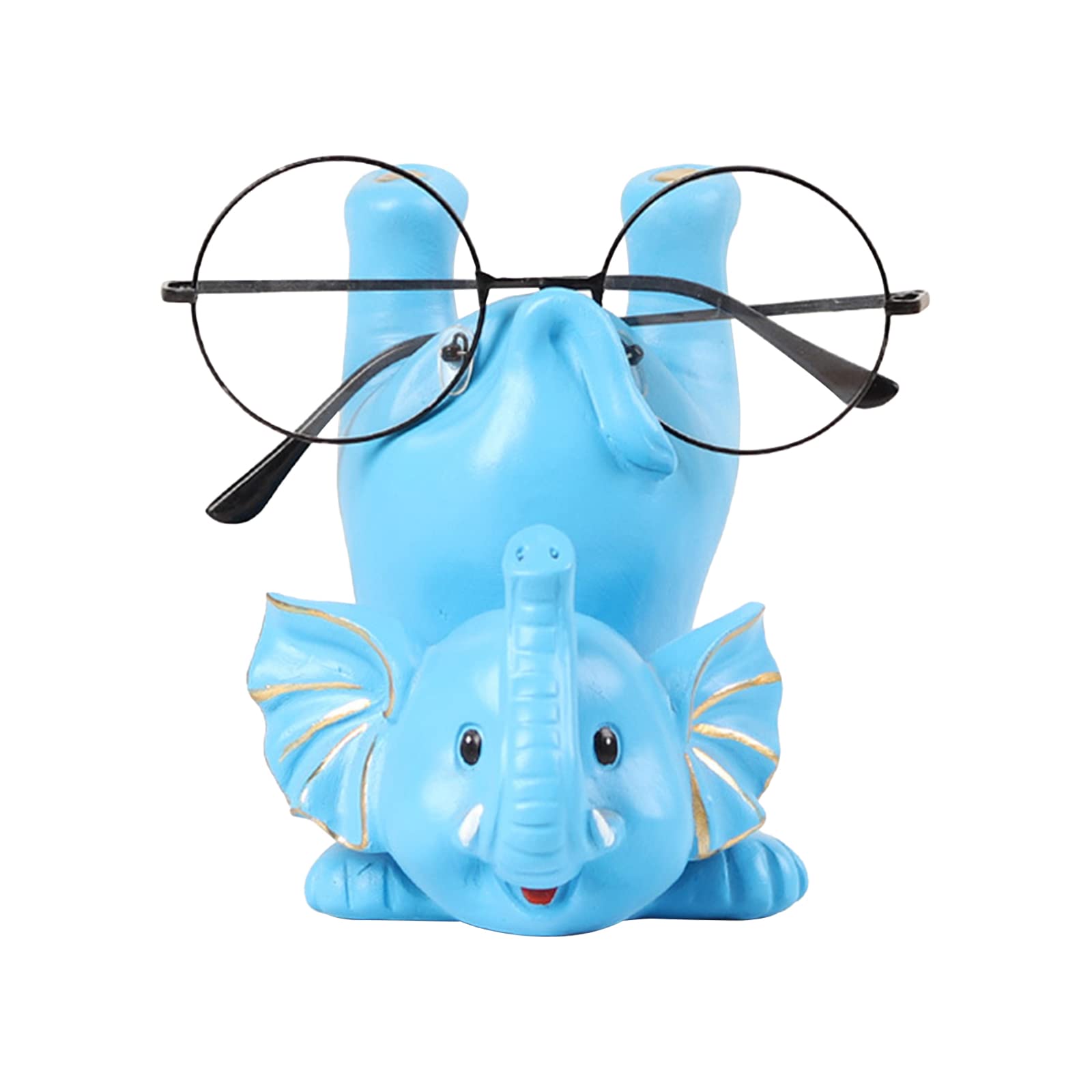 Dcqry Girls Light Blue Cute Creative Animal Glasses Holder, Resin Elephant Figurines Eyeglass Holder Stand, Funny Sunglasses Eyeglasses Display Stand Desktop Ornament For Home Office