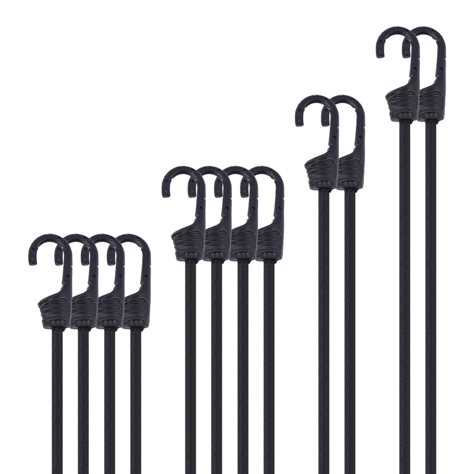 VirtuGro 12Pcs Bungee Cords with Hooks Heavy Duty Elastic Bungee Straps with Hooks 30/45/60/90cm Short Long Bungees with Hooks for Caravan RVs Trunks Camping Gear Tarps Garden Furniture Trailers