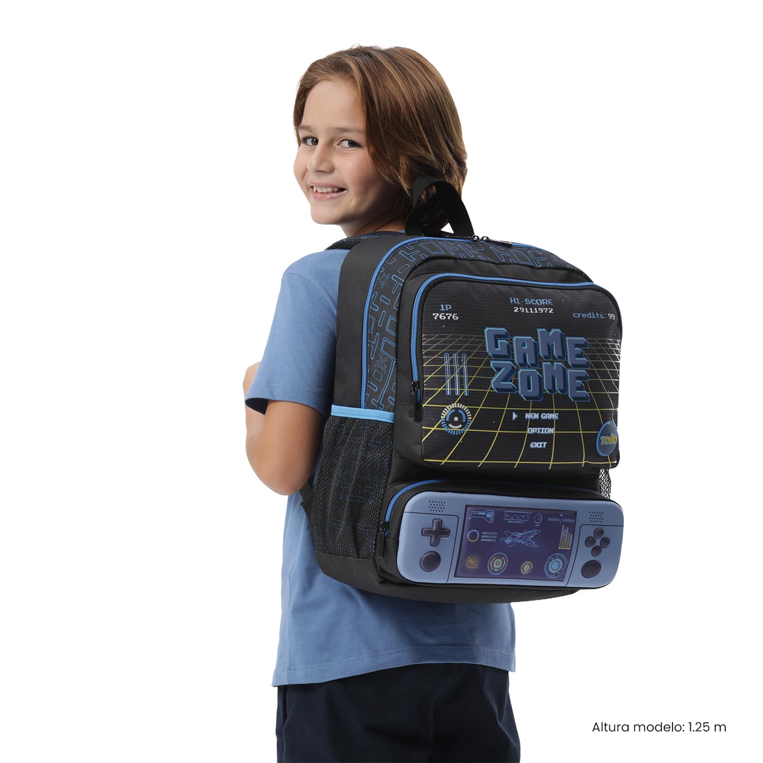 TOTTO - Mochila Escolar, Modelo Vortex M, Mochila Mediana, Capacidad 18L, 2 Compartimentos Delanteros, Bolsillos Botella, Organizador Interno, Correas Acolchadas, Resistente, Estampado Negro