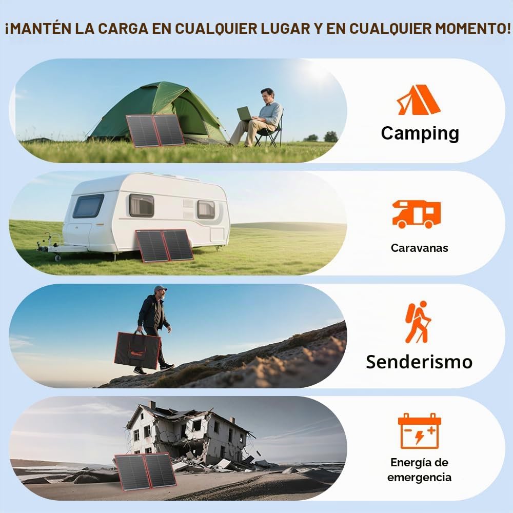 Dokio - Kit de panel solar plegable, ligero, monocristalino con control solar, 2 salidas USB, 100 W, 12V, para caravana o barco (portátil) | incluye controlador de carga solar y cable PV para batería de coche de 12V