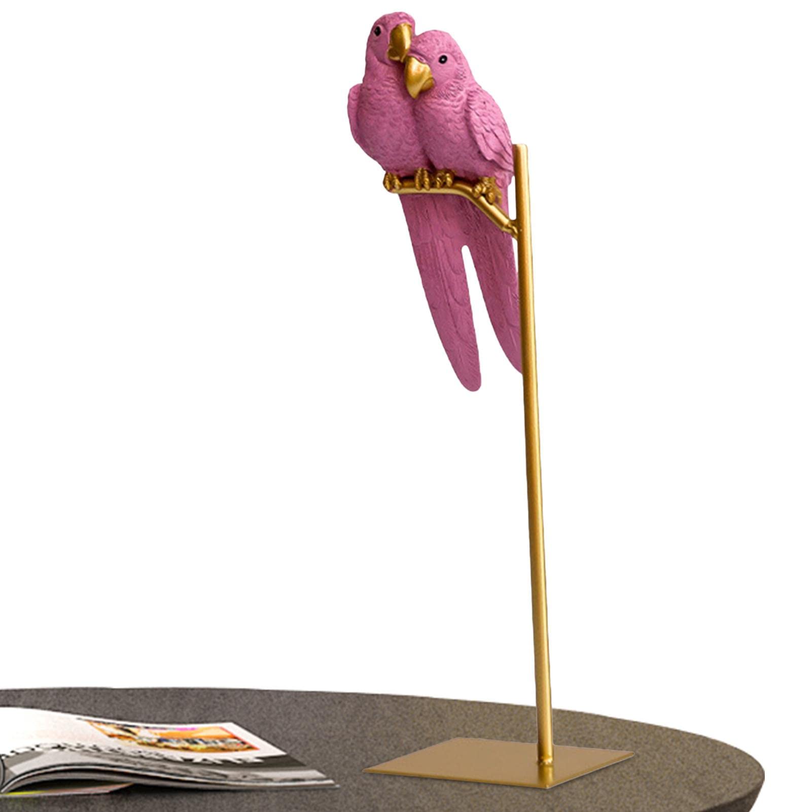 Zceplem Pink Resin Parrot Ornament Statue | Resin Couple Macaw Birds Decor - Realistic Tropical Parrot Sculpture Bookshelf Desktop Decoration
