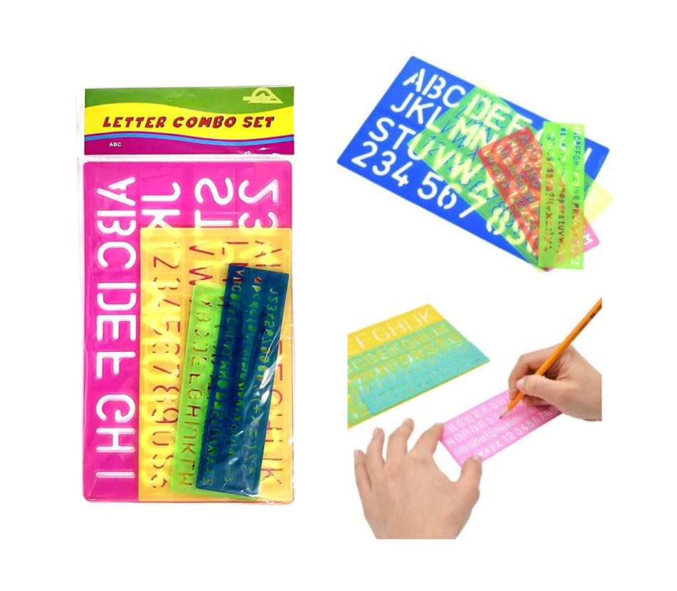 Alphabets, Lettering, Numbers Special Characters Stencil for Students (Set of 4, 7mm, 10mm, 20mm, 30mm-40mm)