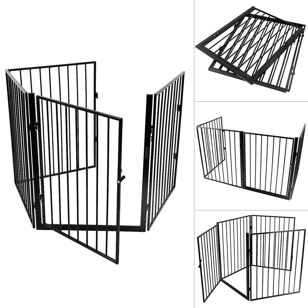 Rejilla protectora para chimenea, parque infantil con puerta de seguridad, rejilla para perros independiente, sin agujeros, rejilla protectora para chimenea, rejilla protectora para perros plegable