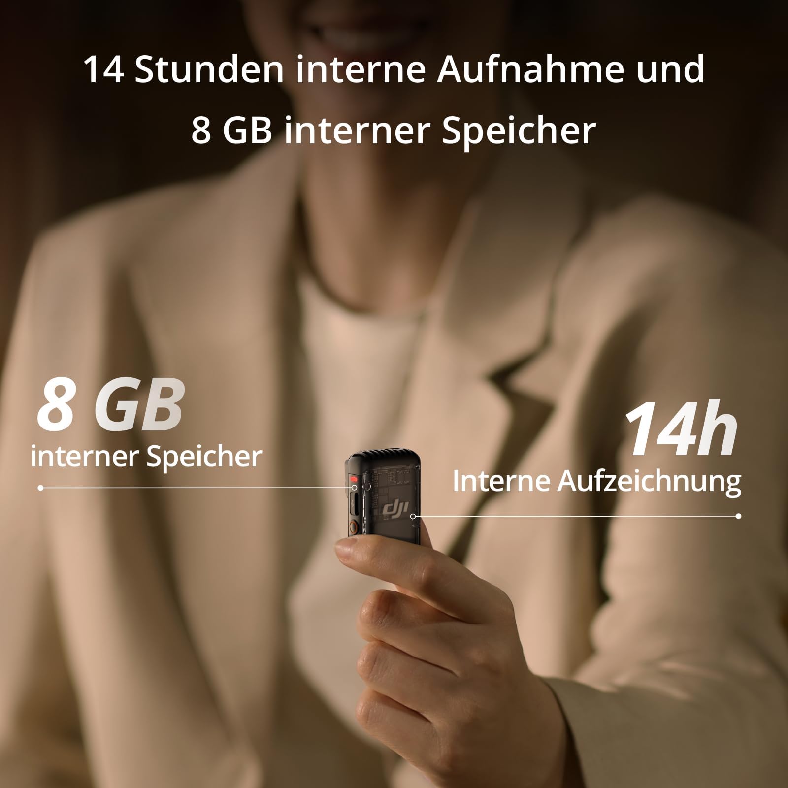 DJI Mic 2-Sender (Schattenschwarz), kabelloses Mikrofon mit intelligenter Rauschunterdrückung, 14 Stunden interne Aufnahme, 6 Stunden Akkulaufzeit, magnetische Befestigung, Bluetooth-Mikrofon