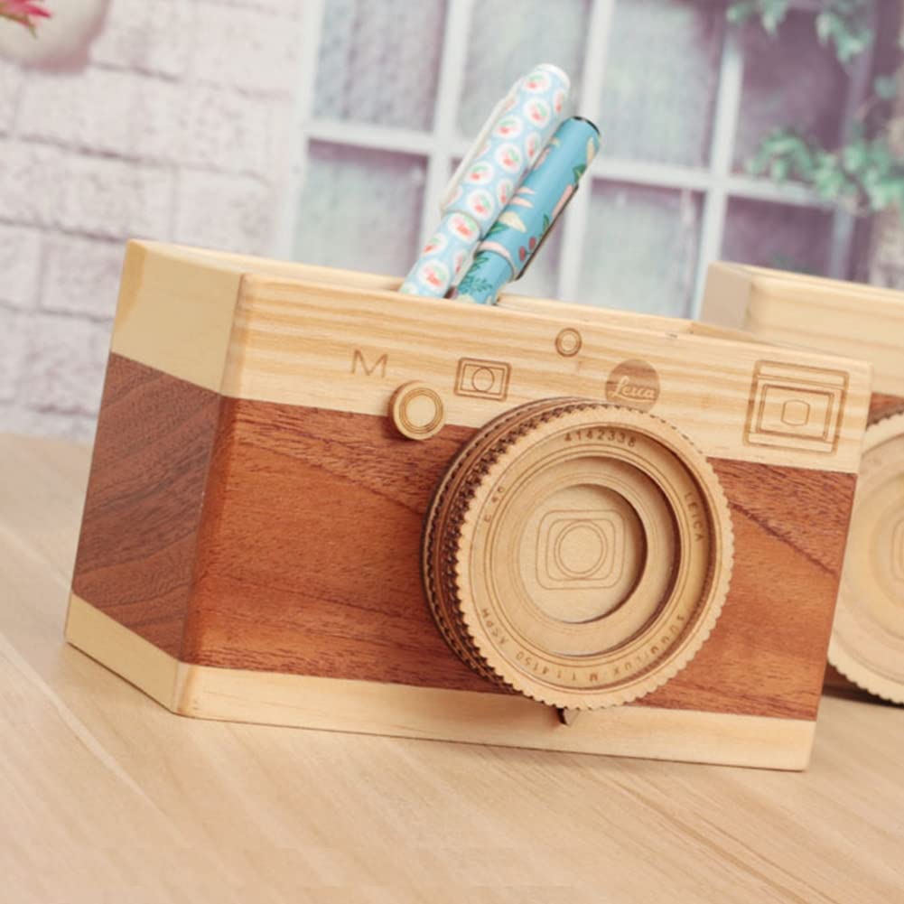 Stiftehalter Stifthalter Stifteköcher Kreative Kamera Holz Bleistifthalter Home Desktop Stationarys Makeup Organizer Square Stifthalter Stiftköcher Schreibtisch Organizer