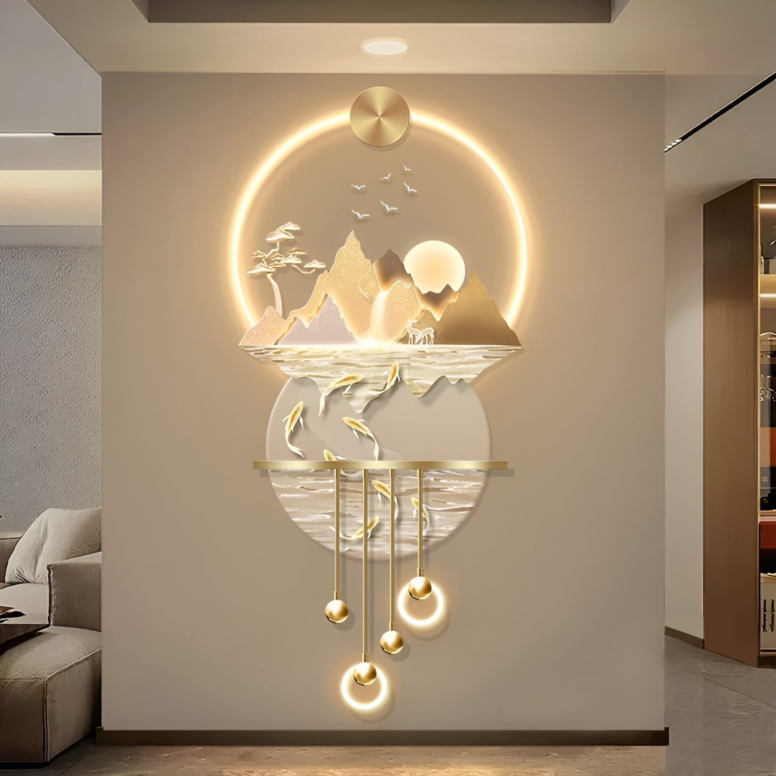 3d Wall Art Decoration - Led,3d Wall Decoration - Moon Wall Decor Led For Home Entrance Hallway Bedroom Lamp (L)