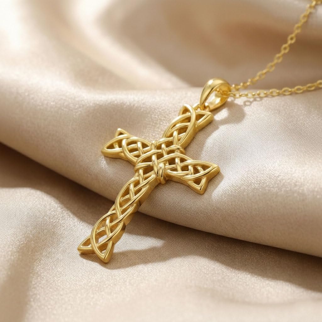 14K Gold Cross Necklace Gold Cross Pendant Necklace Christian Faith Jewelry Gifts for Women