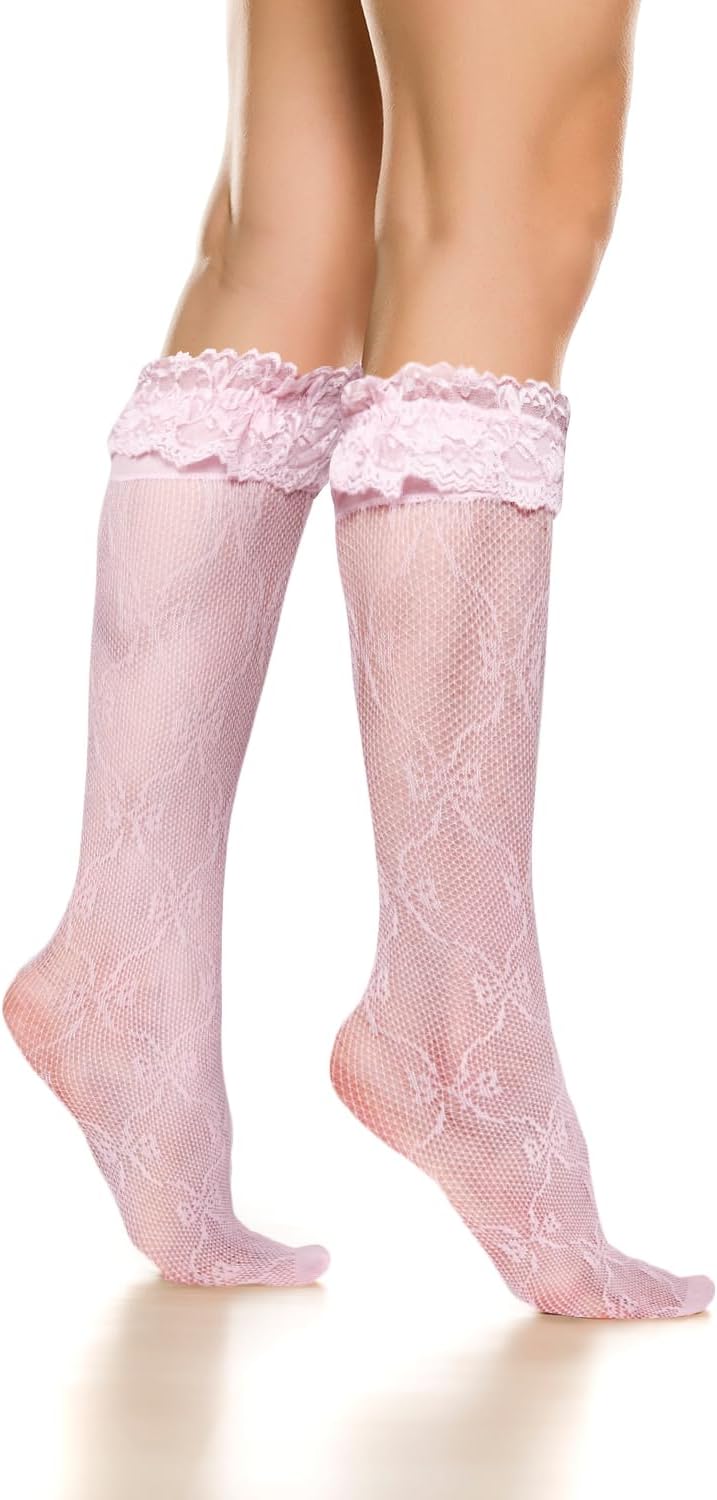 Benefeet Sox Lace Fishnet Knee High Socks Women Girls Ruffle Mesh Knee Highs Lolita Socks Fishnet Stockings