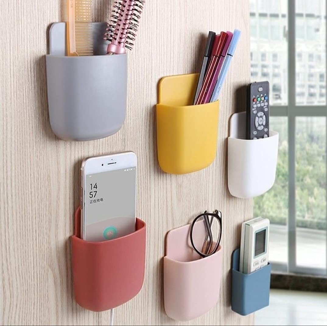 Morningvale Mini Multipurpose Wall Holder With Mobile Charging Point/Stationary Storage/Bathroom Acceceries/Remote Holder/Makup Brush Holder(Plastic) No Drilling Stick On Smooth Surface 4 Piece-White (B09FDX7RVH) Amazon Price History, Amazon Price Tracker