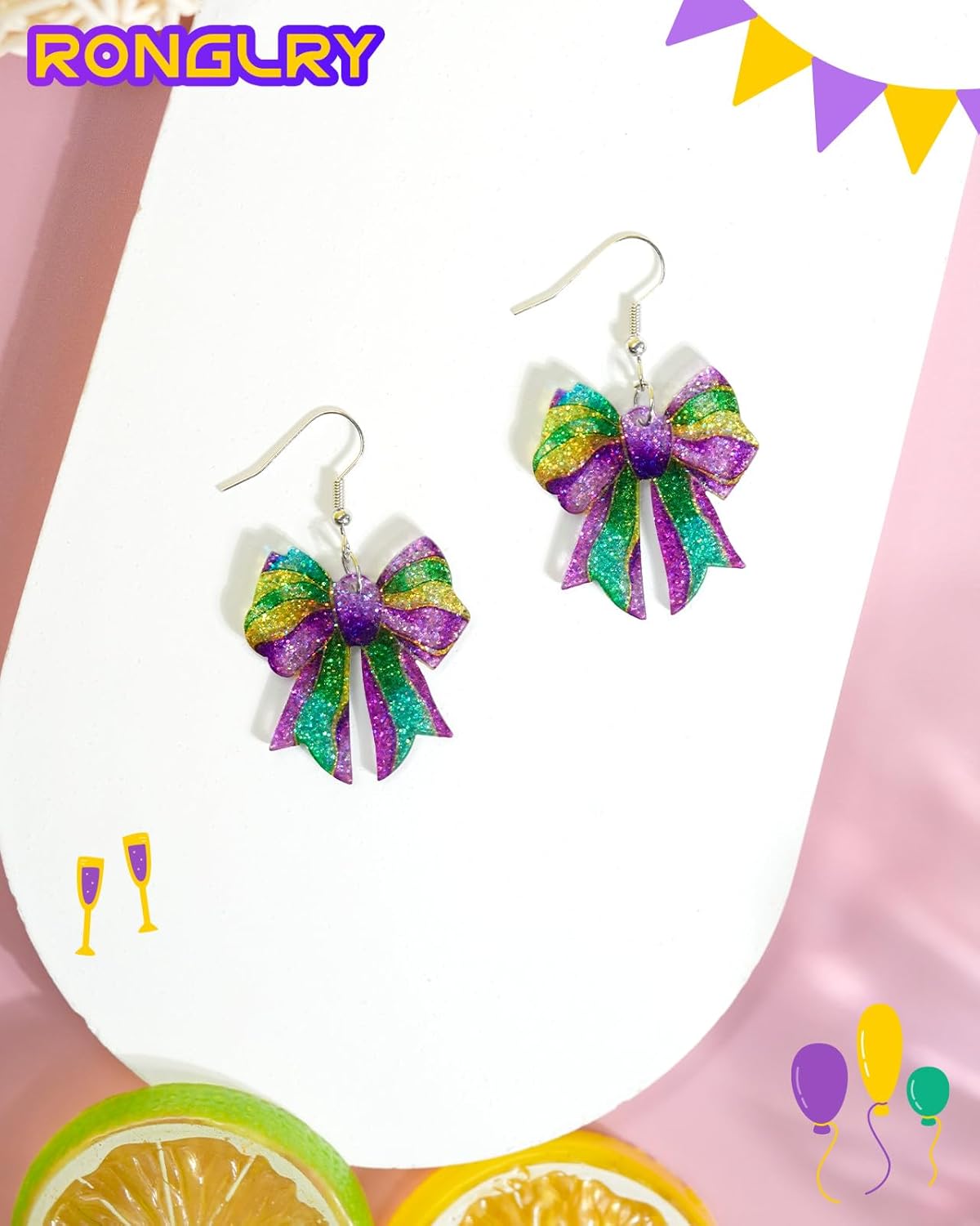 Ronglry Valentines Bow Earrings for Women Acrylic Glitter Pink Valentine’s Day Earrings for Women Valentines Outfits Accessories Gifts - Image 5