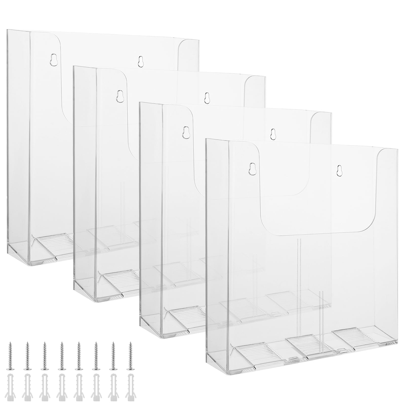 4 Piezas Portafolletos de Pared A4, 250x225x42mm Soporte Folletos Pared, Transparente Soporte Folletos A4 para Pared para la Presentación de Revistas, para Recepción, Oficina, Tienda y Aula