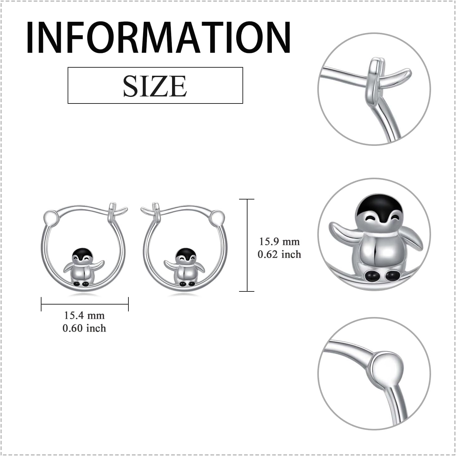 KZX Penguin Earrings for Women 925 Sterling Silver Penguin Hoop Earrings Cute Penguin Animal Jewelry Gift for Women - Image 4