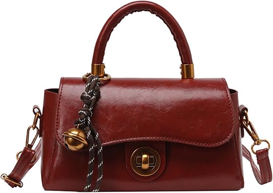 Women's Vintage Style PU Leather Shoulder Bag, Adjustable Crossbody Purse with Decorative Charm, Multi-Pocket Handbag for Daily Use