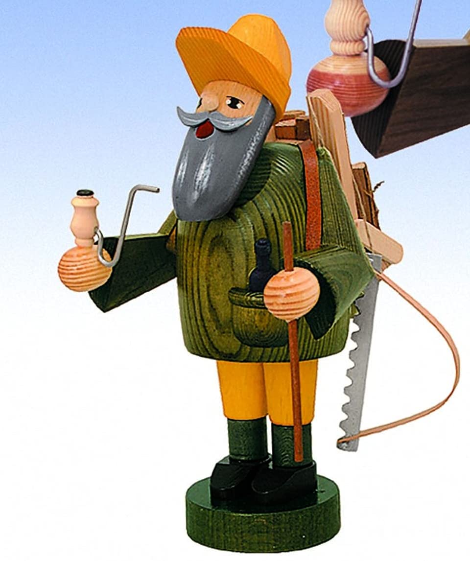 Figurine d'homme fumeur en bois de 18 cm - Décoration artisanale des Montagnes Métallifères