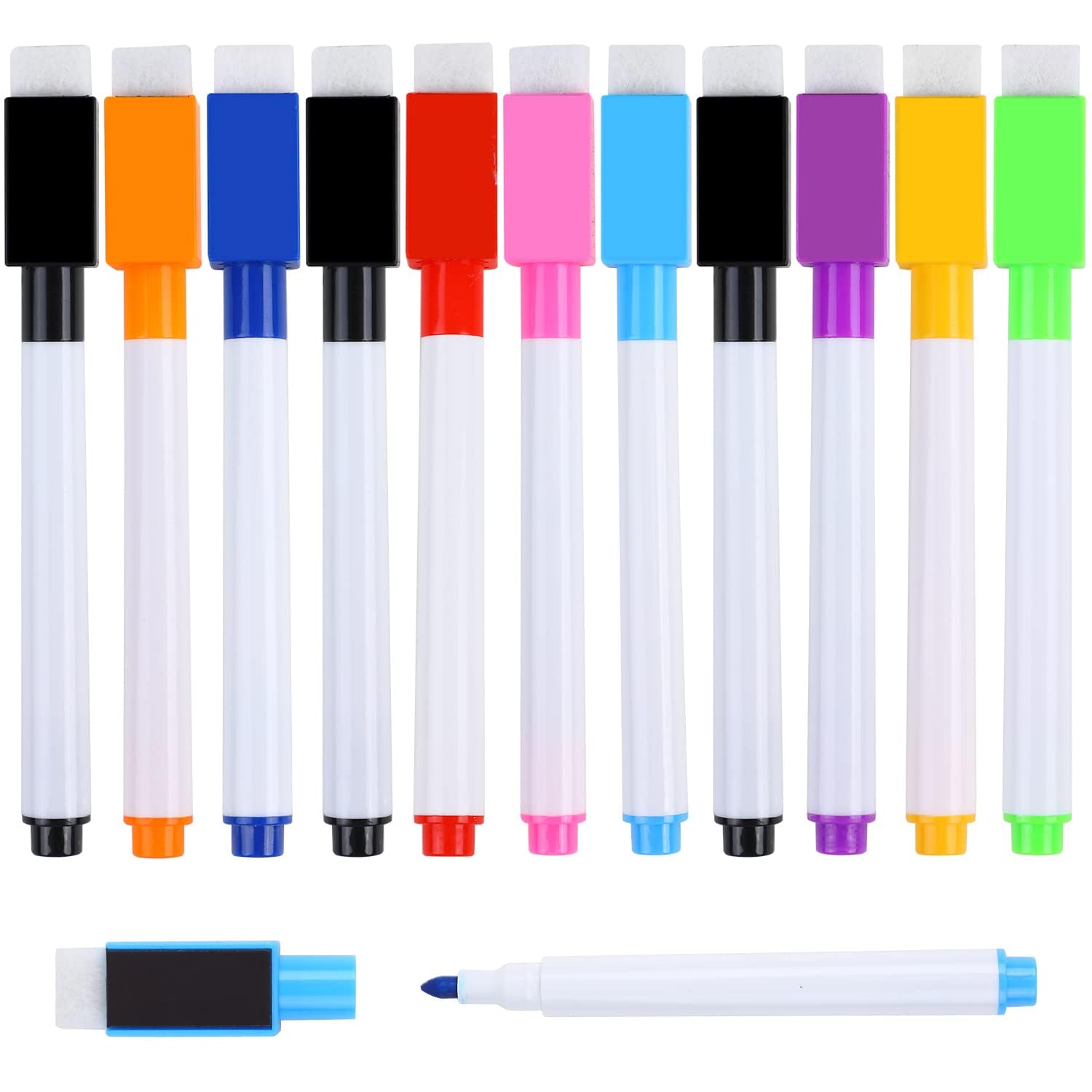 Rotuladores Pizarra Blanca Magnetica,11 Piezas Rotuladores Pizarra Blanca con Borrador,Rotuadores Magnèticos de Borrado en Seco para Escuela u Oficina,Hogar（9 Colores）