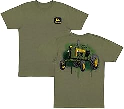 John Deere Mens Drip Ink Tractor Short Sleeve Tshirt in Vintage Olive Green