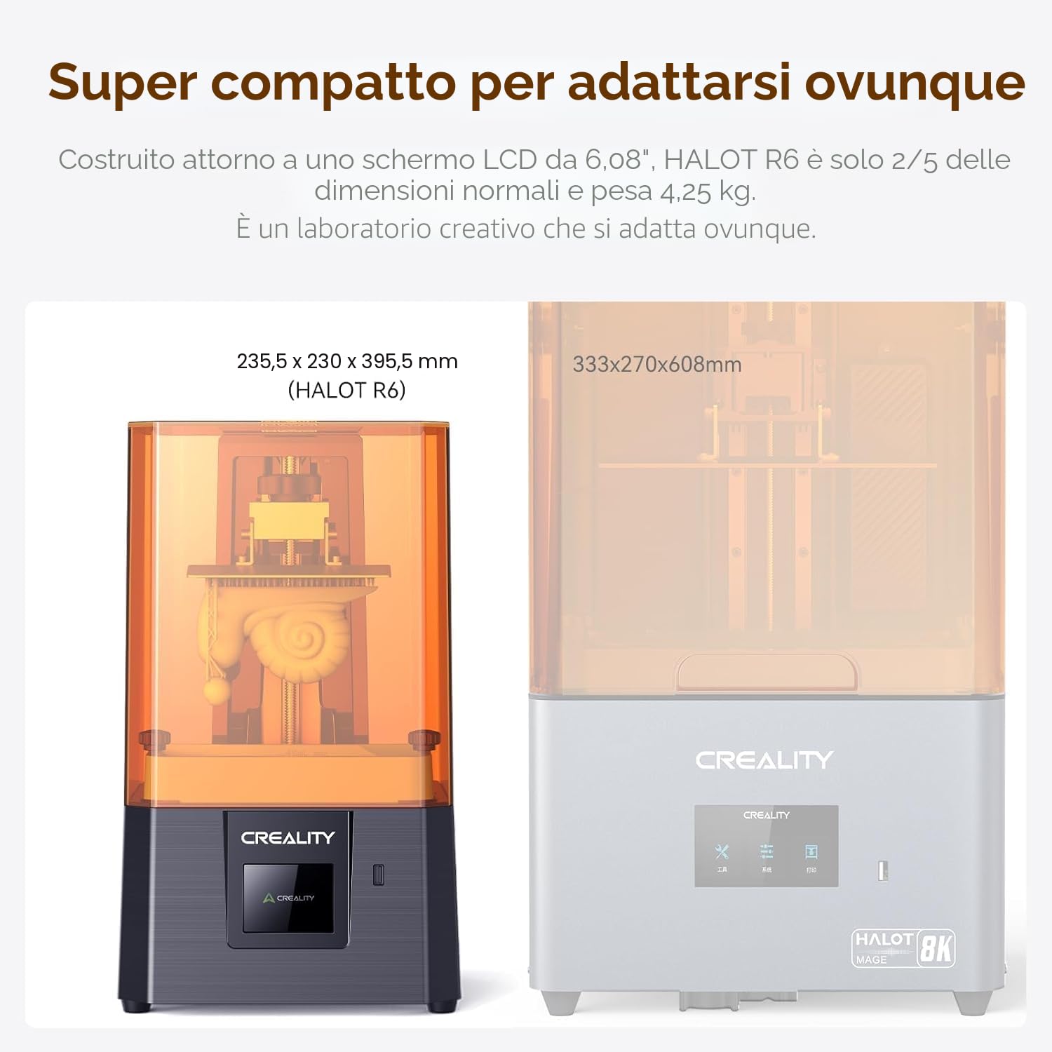 Creality HALOT R6 Stampante 3D a Resina, Schermo Monocromatico LCD, Sorgente Luminosa Aggiornata con Stampa ad Alta Precisione, Stampanti 3D a Resina Progettate per i Principianti