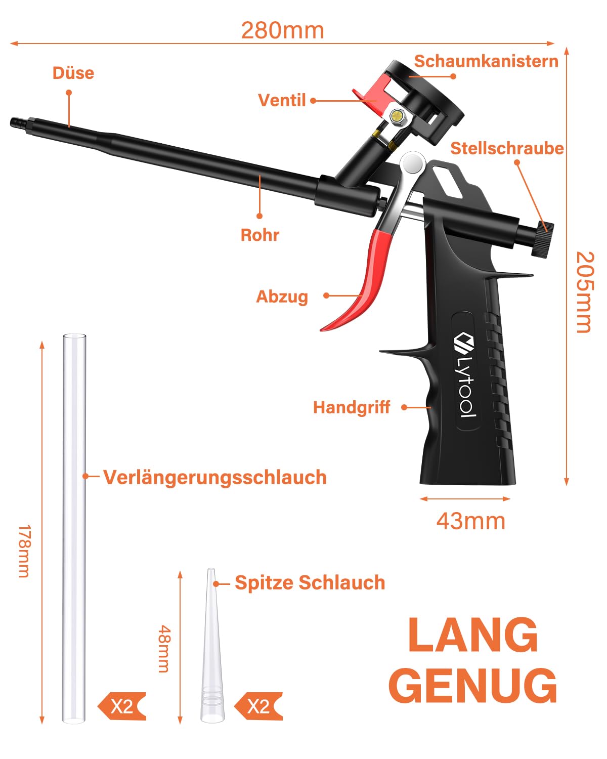 PU Schaumpistole - Lytool Bauschaumpistole BENÖTIGT KEINE REINIGER Dosierpistole aus Metall für Heimwerker und Profi