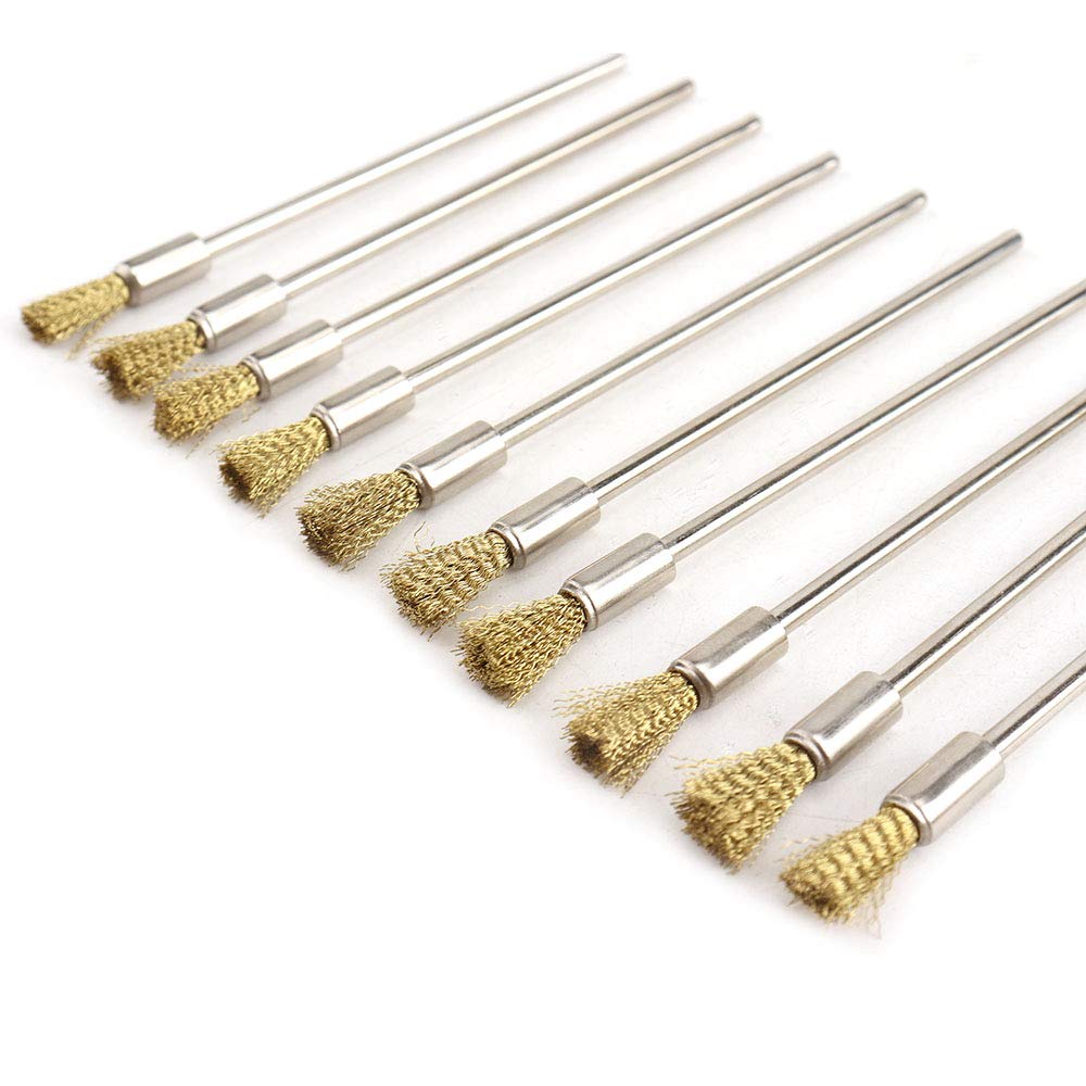 10 cepillos extendidos de alambre de latón puro de 8 mm con vástago de 1/8 pulgadas para herramientas rotativas de pulido y accesorios