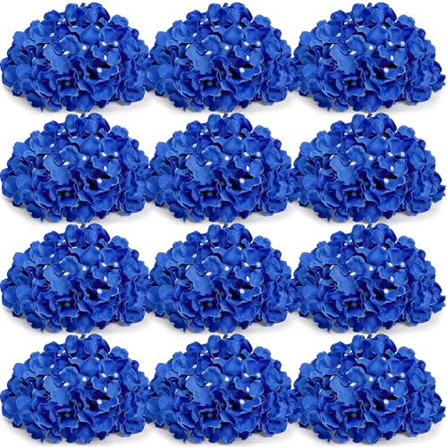 DIYDOFUN Hydrangea Flower Balls for Centerpieces - 12 PCS Artificial Floral Arrangement with Base 8.27 Inch Diameter Fake Silk Kissing Ball for Wedding Table Home Party Decor - Royal Blue