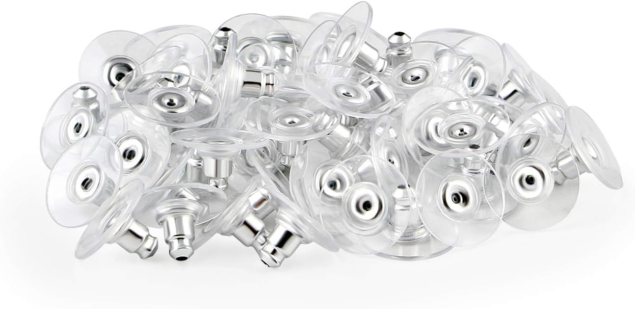 100 Pairs Silver Bullet Earring Backs with Rubber Pad for Droopy Stud Ears Replacement Hypoallergenic Earring Backings for Heavy Earrings