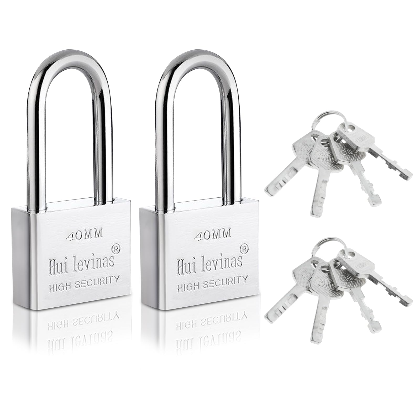 2 Pcs Heavy Duty Padlock, Hardened Steel Long Neck High Security Key Padlock with Keys for Shed Gym Locker Fence Garage Outdoor