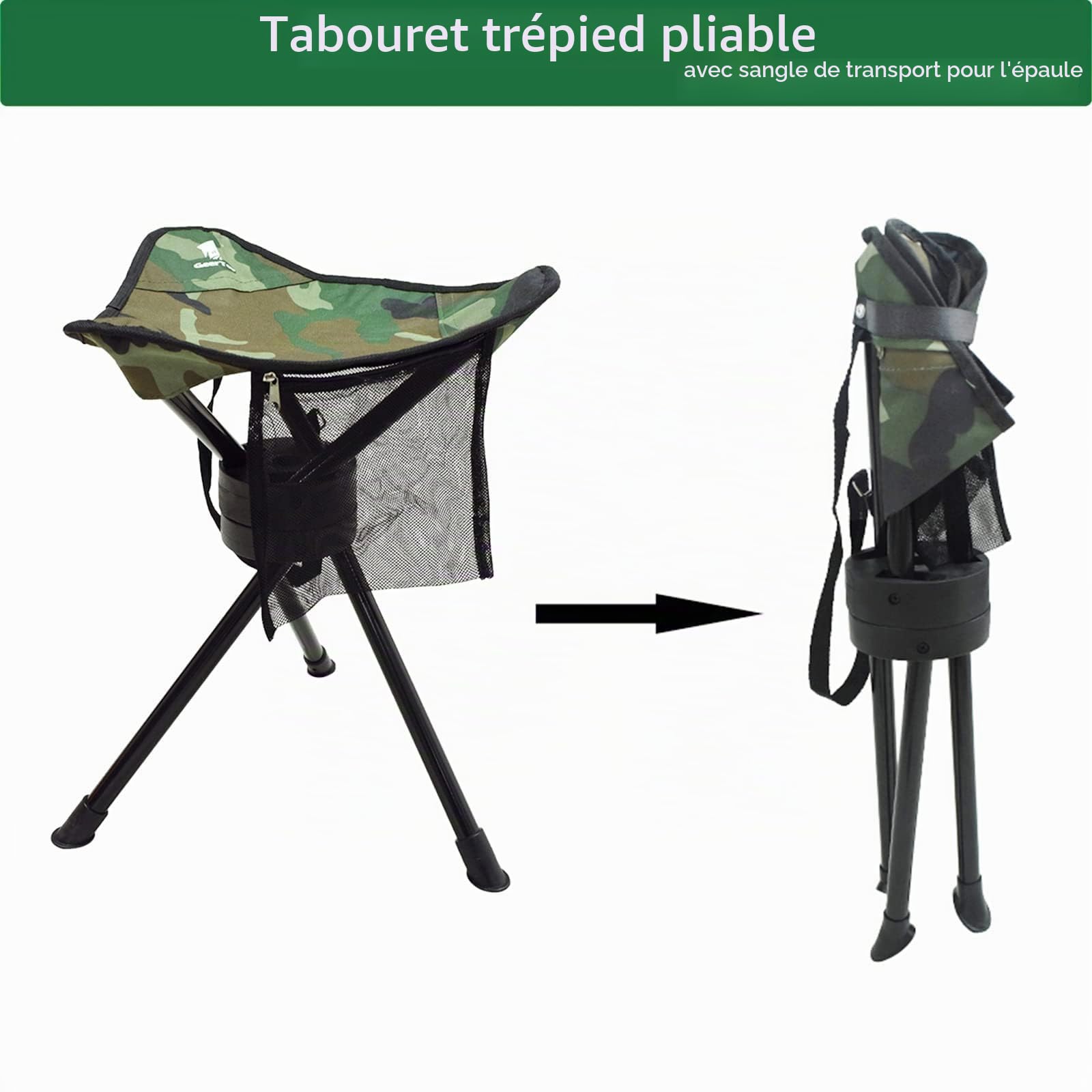 GEERTOP Trépied Pliable pivotant à 360 degrés, Tabouret de Camping, pêche, randonnée, Chasse en Plein air