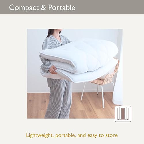 Miniatura 7 de TEIJIN Colchón futón japonés, 100% poliéster, plegable y portátil, tumbona enrollable para dormir, Shikibuton (individual XL, regular)