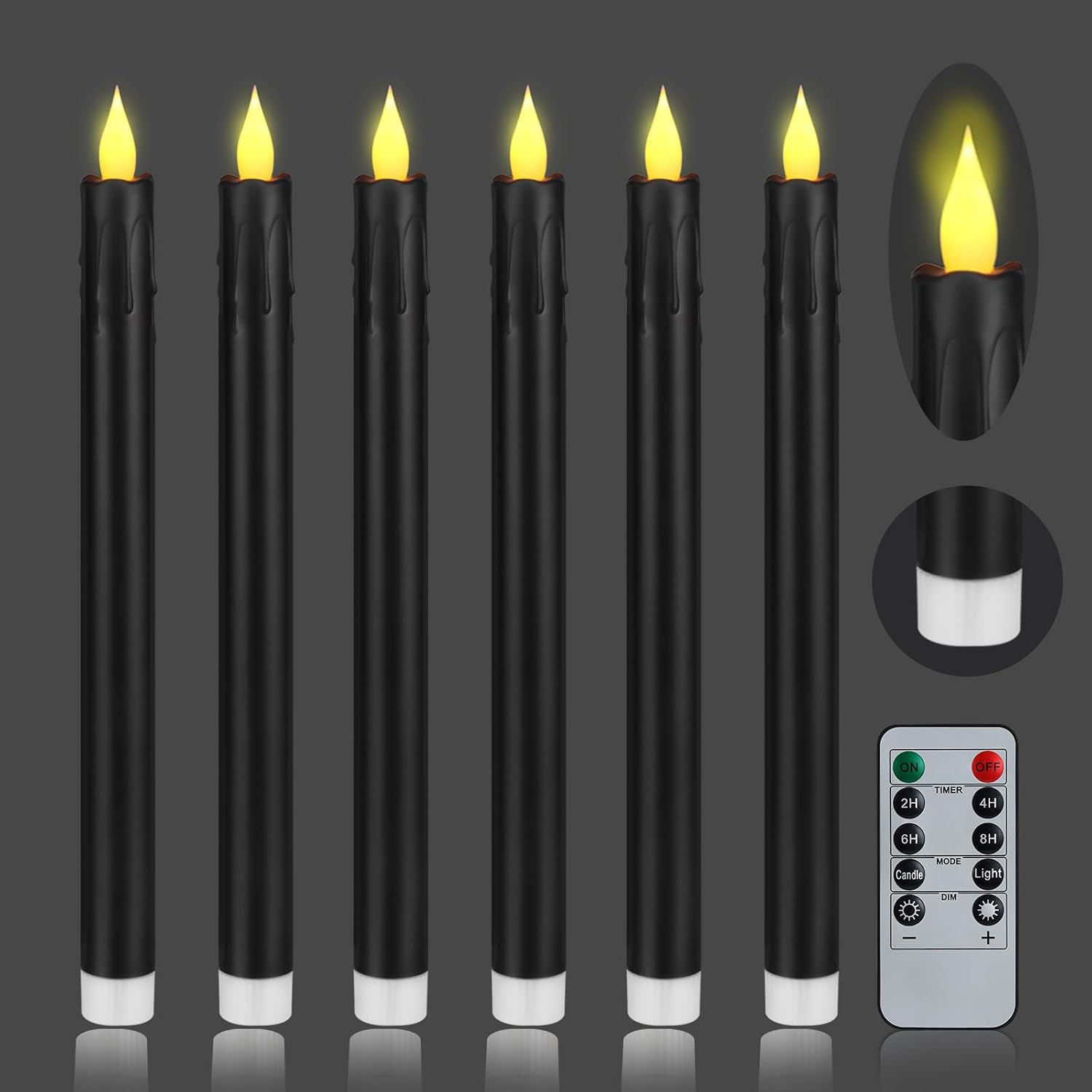 Wemarry Flameless Taper Candles 6-Pack With Remote & Timer - Battery Operated Dripless Candles - View #2
