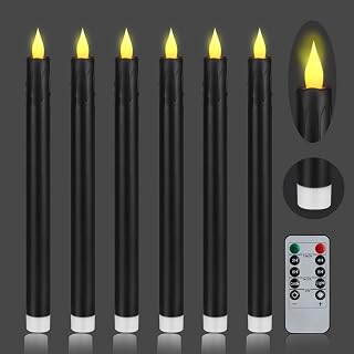 Flameless Taper Candles 10.6" Dripless Battery Operated Taper Candles Included Remote Timer 400+ Hours by 2AA Batteries for Halloween Christmas Wedding (Black, 6 Pack)