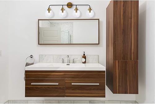 Miniatura 2 de Living District Interior moderno hogar decorativo brillante techo Hanson 4 luces baño aplique en negro con latón con pantalla transparente