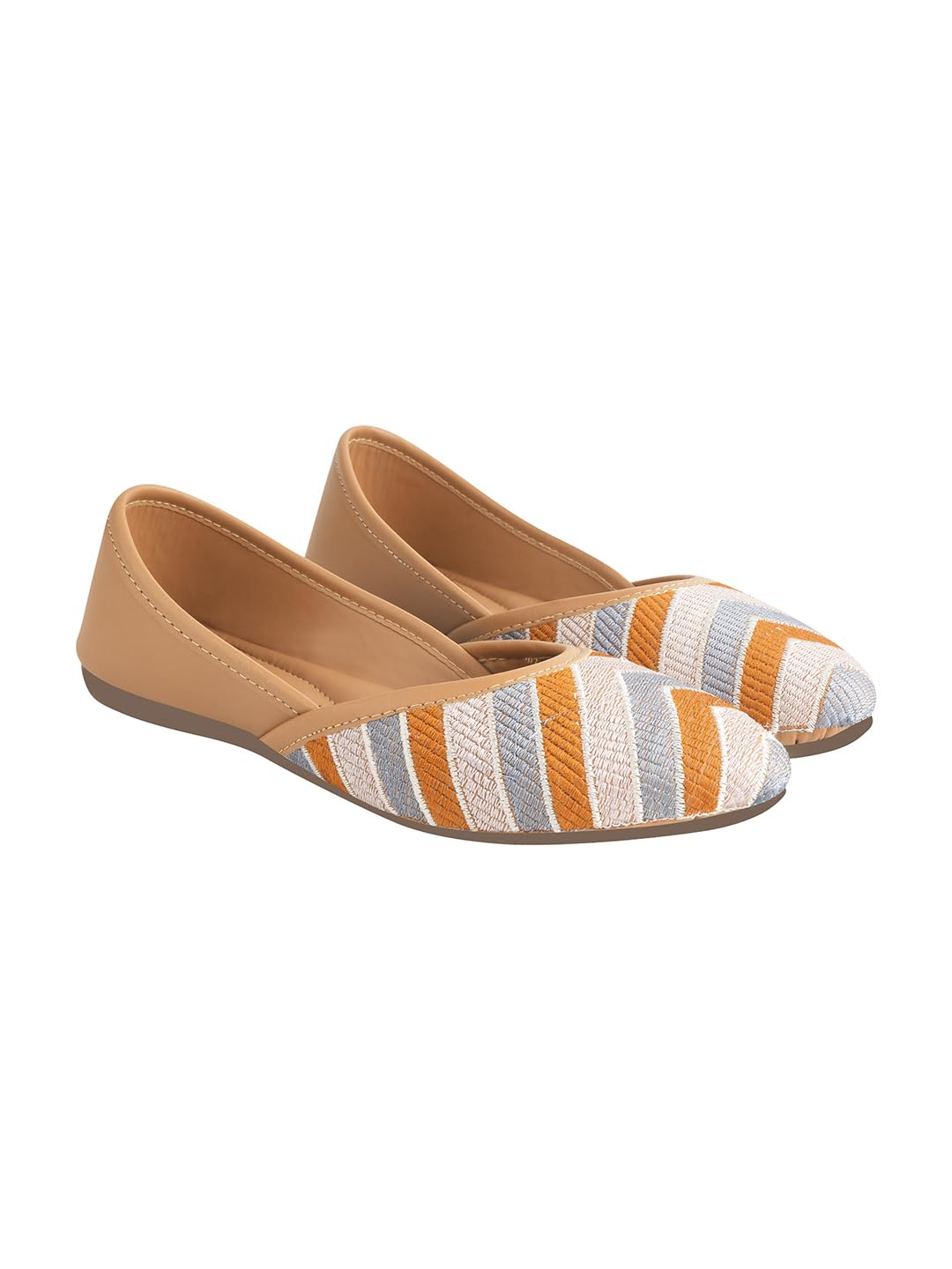 Contemporary Metallic Chevron Pattern Juttis - Comfort Slip-On Flats for Festive and Casual Ethnic Zigzag Embroidered-image-16