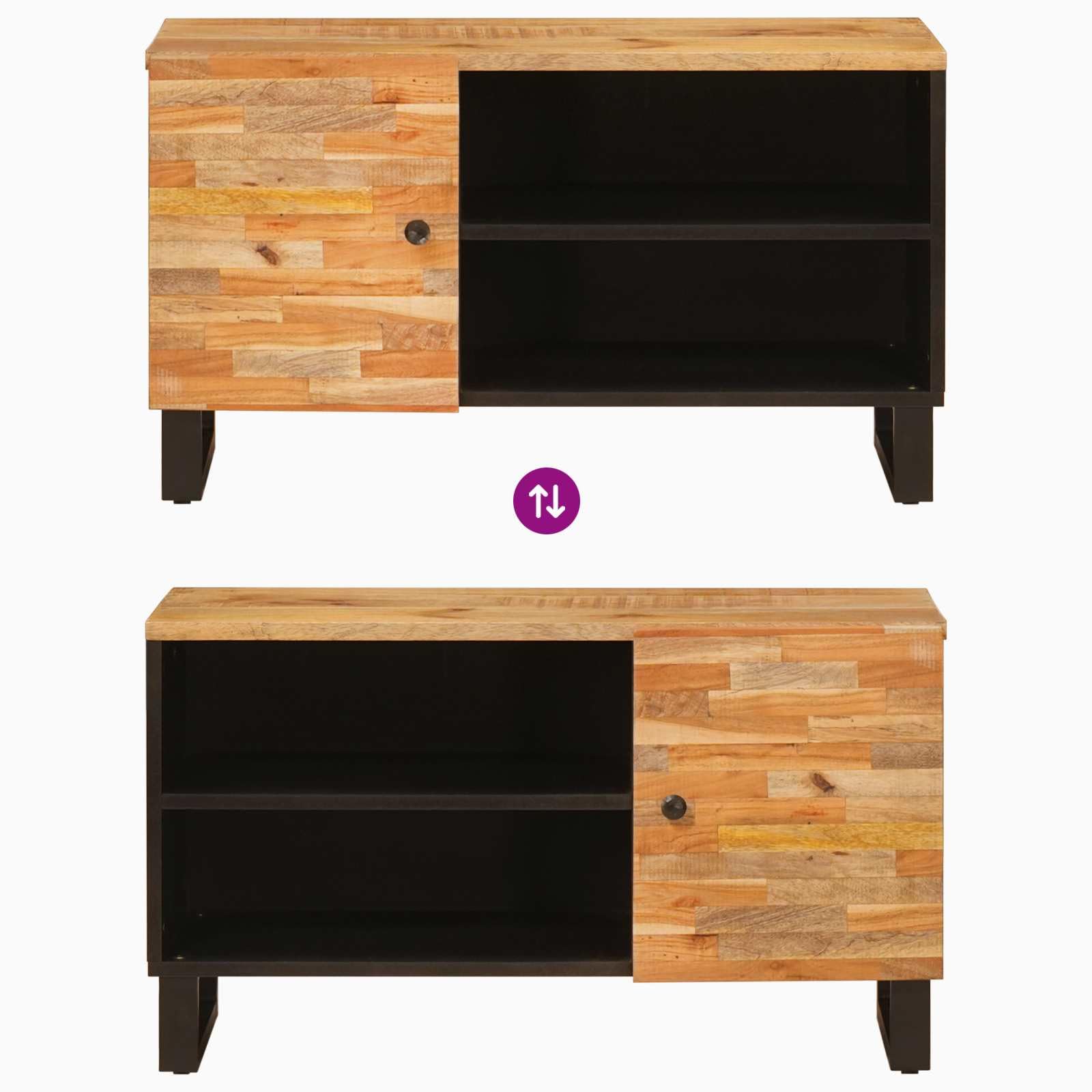 TV-Schränk mit Regal aus massivem Mangoholz Braun 80 x 33 x 46 cm mit 2 Regalen und Tür für Wohnzimmer Heimkino Gaming und Aufbewahrung von Mediengeräten und Zubehör