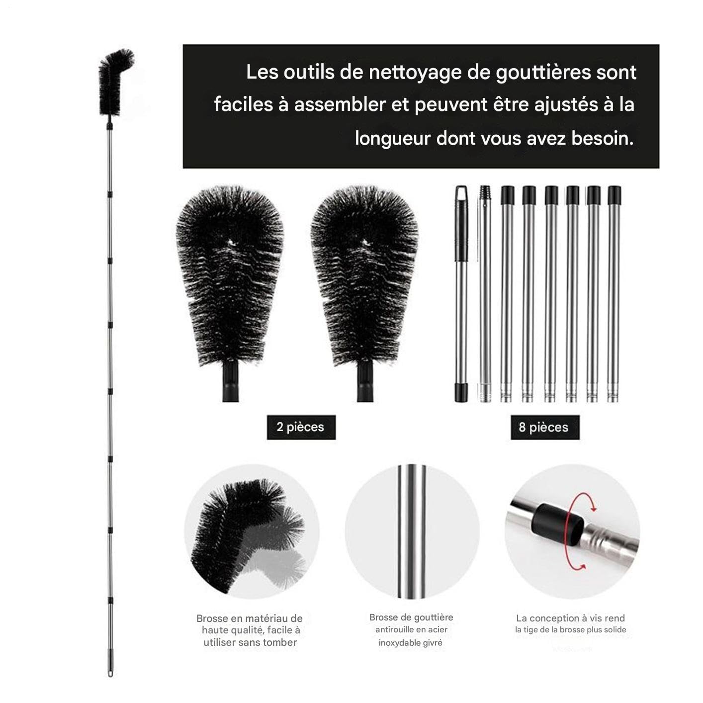 Outils de Nettoyage de Gouttières Pluviales Depuis Le Sol Brosse De Toit À