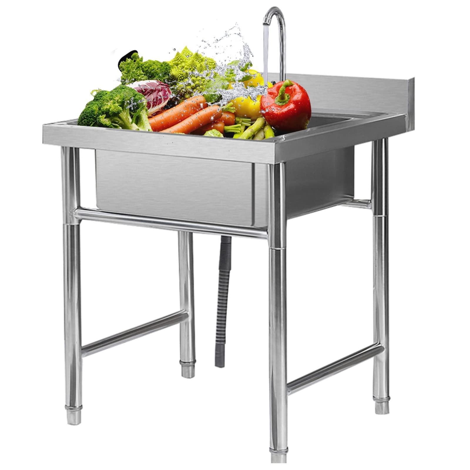 Fregadero de cocina de acero inoxidable para exteriores, estación de trabajo de un solo tazón para caravana, catering, fiestas de barbacoa, terraza de utilidad con grifo, material 304