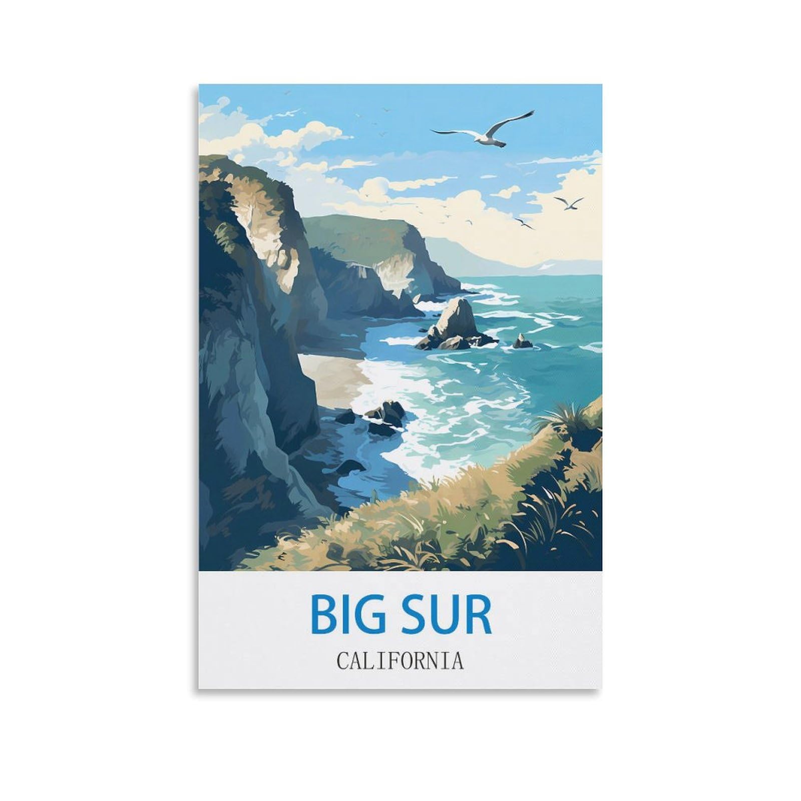 EZMLFA Paint by Numbers for Adults and Children，Big Sur California Beach DIY Acrylic Painting by Numbers for Children & Adults & Beginners 50x60CM