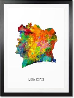 Ivory Coast Watercolor Map art print poster, FRAMED with mount option -10859