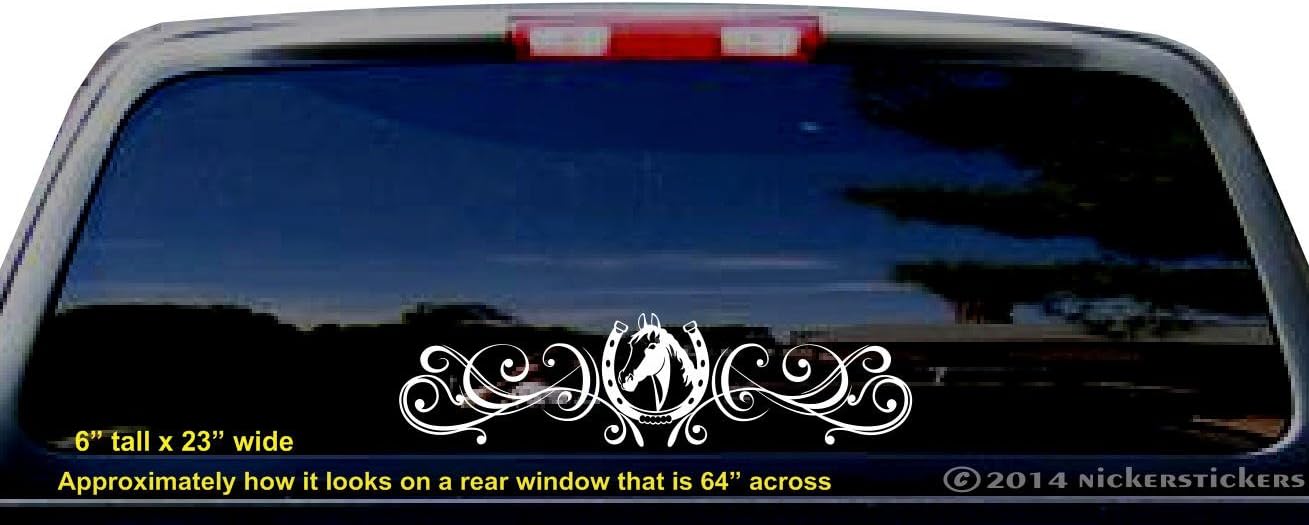 Horse Shoe Head Flourish for Rear Window - Truck Car Decal Sticker - 6" Tall x 23" Wide
