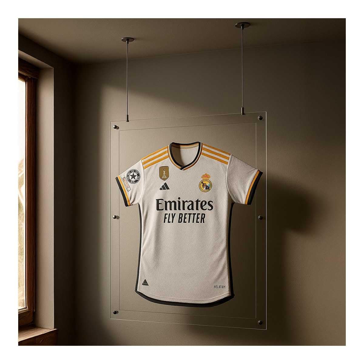 Genérico Estudio Plast Marco Premium para Camisetas Deportivas – Expositor Acrílico Cristal 3 mm con Suspensión en Cables de Acero (Marco Completo 10 mm)