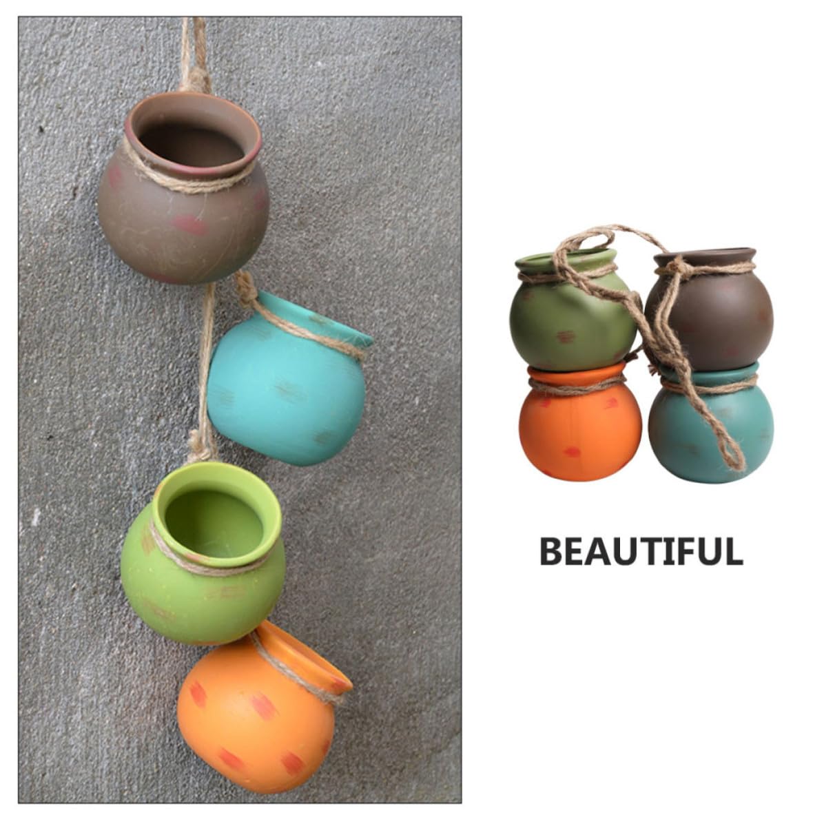 MAGICLULU Maceta Colgante de Cerámica, Jarrón Colgante de Cerámica Cuerda, para Casa y Oficina, para Pequeñas Flores y Plantas,