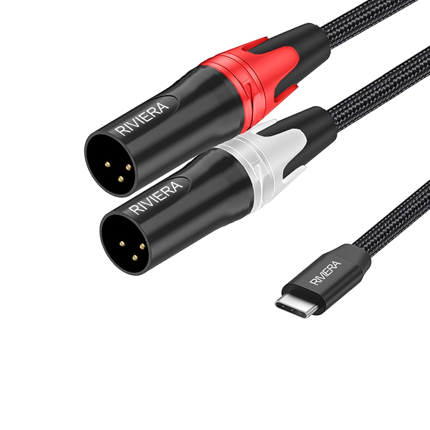 RIVIERA 20FT/6.0M Audio Cable USB C to 2 XLR Male Cable Nylon Braid Aux Cable Low Noise for Digital Player Devices and Muscial Instrument Amplifier, Speaker, Mixer Console, etc 20FT/6.0M