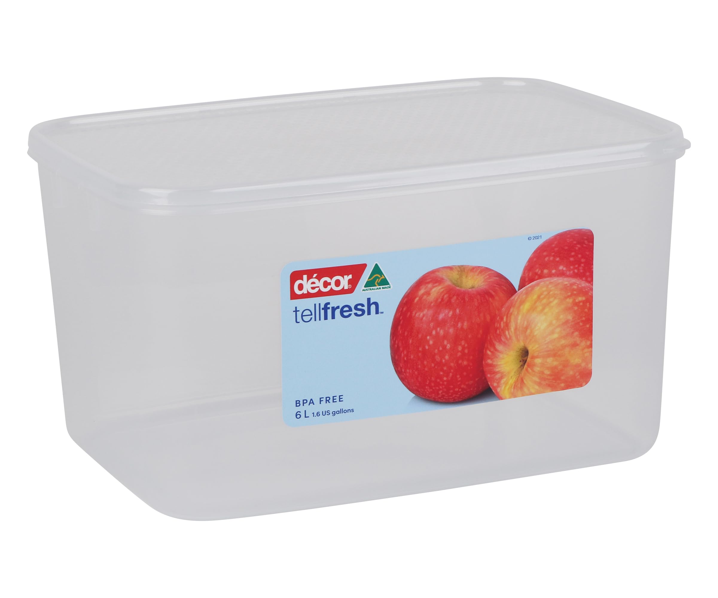 Décor 6L Tellfresh Airtight and stackable modular Oblong Food storage container. Graduated measure feature, BPA Free. Dishwasher, Microwave and freezer safe.